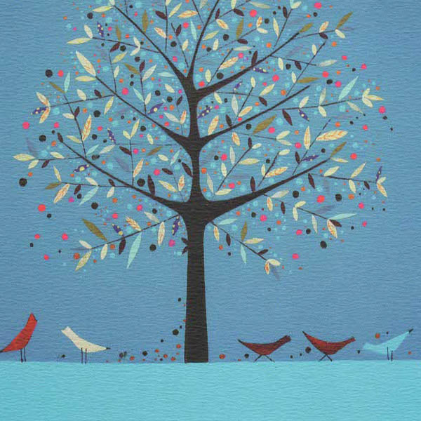 PAGAN FINE ART GREETING CARDS Tree & Three Red Birds NIKKI MONAGHAN