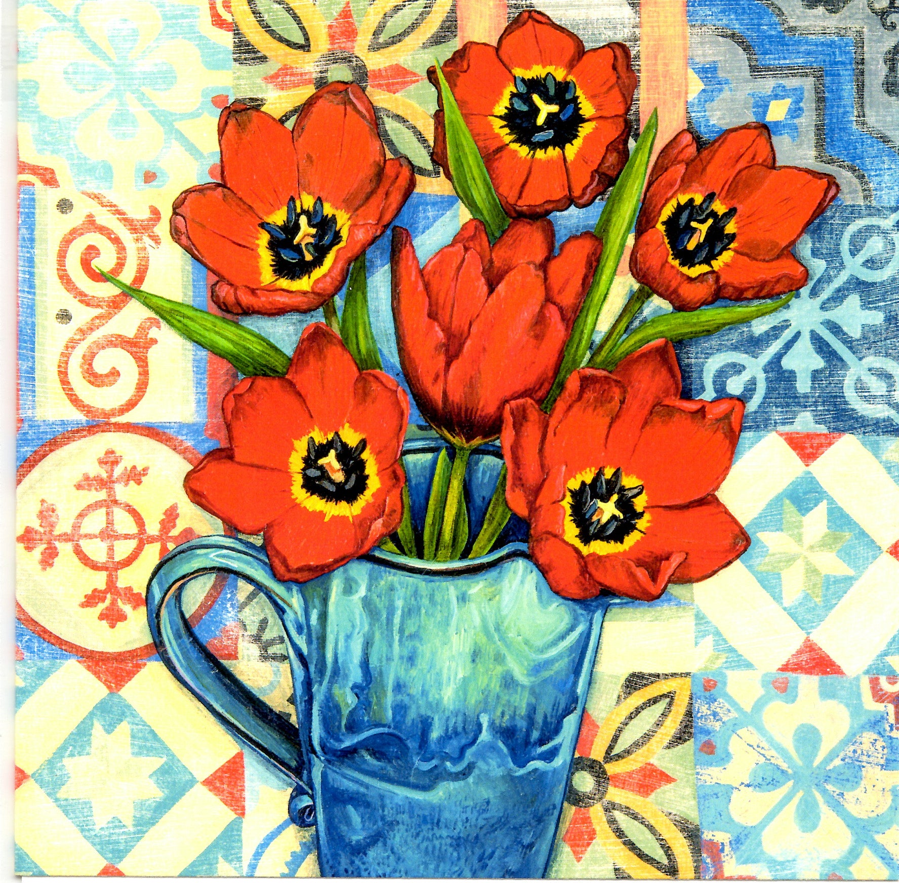 FINE ART GREETING CARD Tulips & Tiles GEORGIA COX