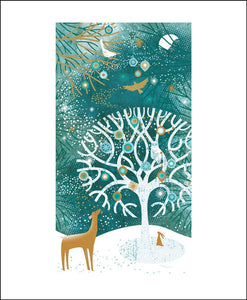 YULE CHRISTMAS GREETING CARD Winter Tree SALLY ELFORD