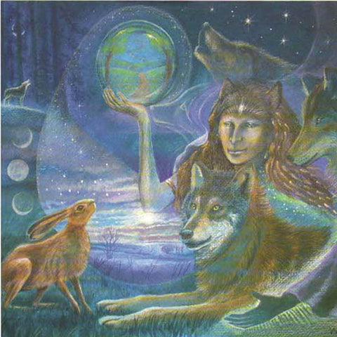 PAGAN WICCAN GREETING CARD Wolf Woman WENDY ANDREW Celtic GODDESS