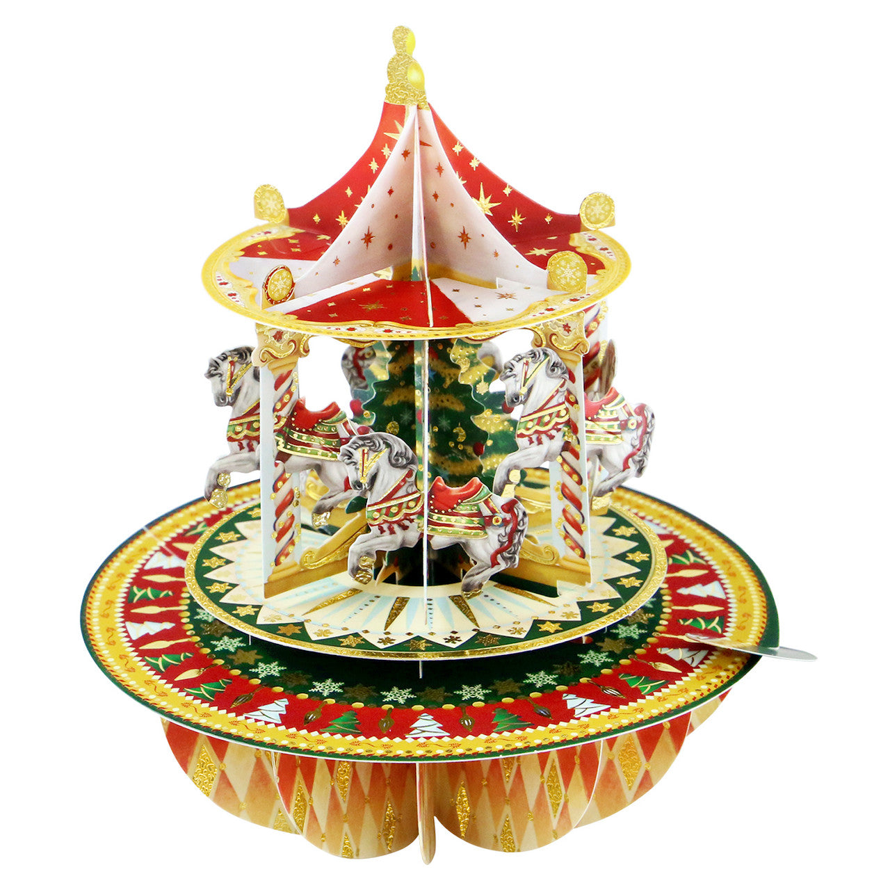 3D POP UP PIROUETTE YULE CHRISTMAS GREETING CARD Carousel SANTORO