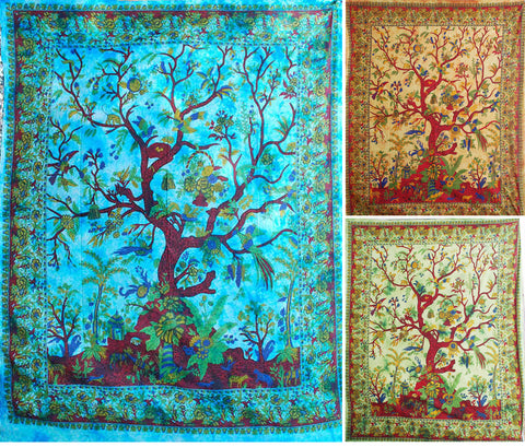 INDIAN TREE OF LIFE TAPESTRY, WALL HANGING, BEDSPREAD