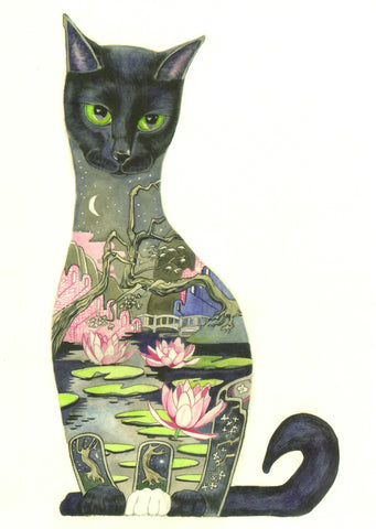 PAGAN WICCAN FINE ART GREETING CARDS Black Cat DM COLLECTION