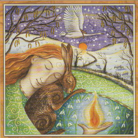 PAGAN WICCAN GREETING CARD Dreaming of Spring WENDY ANDREW Hare GODDESS