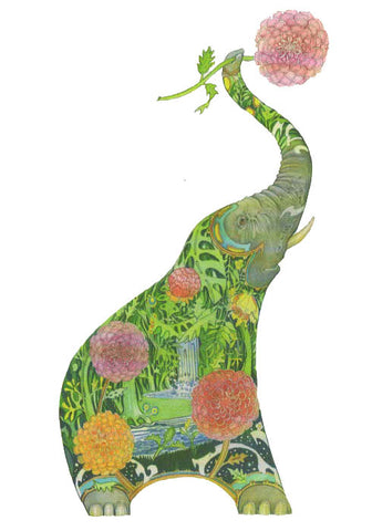 PAGAN WICCAN FINE ART GREETING CARDS Elephant with Flower BIRTHDAY Animal BLANK DM COLLECTION