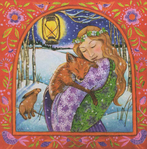 YULE XMAS GREETING CARD Folksy Fox Love PAGAN SOLSTICE WENDY ANDREW