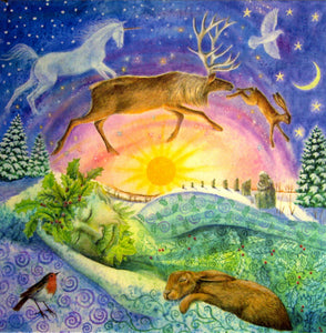 YULE XMAS GREETING CARD Holly King Dreaming WENDY ANDREW