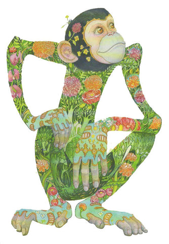 PAGAN WICCAN FINE ART GREETING CARDS Monkey BIRTHDAY Animal BLANK DM COLLECTION