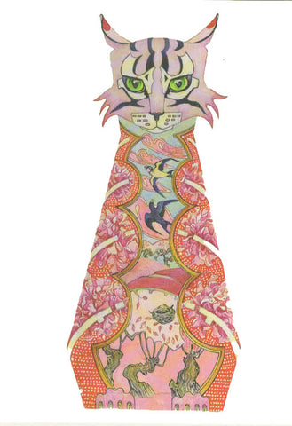 PAGAN WICCAN FINE ART GREETING CARDS Pink Cat BIRTHDAY Animal BLANK DM COLLECTION
