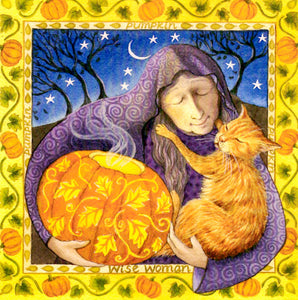 PAGAN WICCAN GREETING CARD Pumpkin Wise Woman WENDY ANDREW