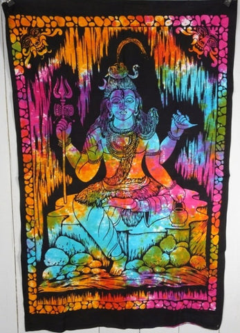 INDIAN TIE DYE WALL HANGING, TAPESTRY Shiva