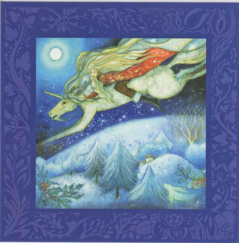 YULE XMAS GREETING CARD Shamans Flght UNICORN Celtic PAGAN AMANDA CLARK