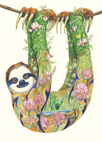 PAGAN WICCAN FINE ART GREETING CARDS Sloth BIRTHDAY Animal BLANK DM COLLECTION