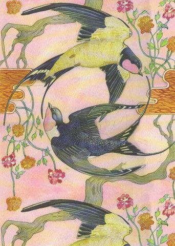 PAGAN WICCAN FINE ART GREETING CARDS Swallows BIRTHDAY Animal BLANK DM COLLECTION