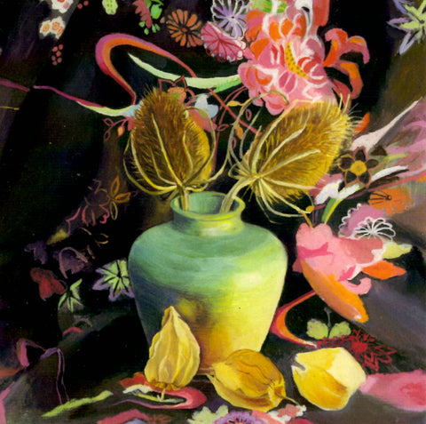 FINE ART GREETING CARD Teasels in Vase GEORGIA COX
