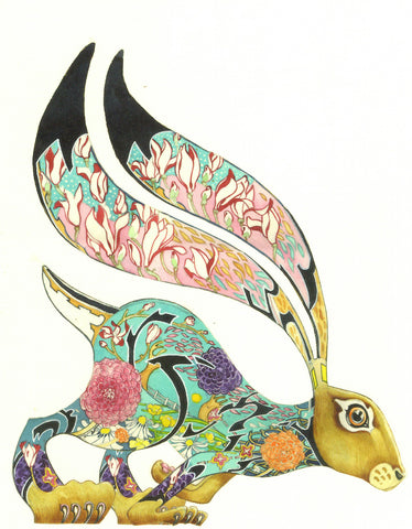 PAGAN WICCAN FINE ART GREETING CARDS Turquoise Hare BIRTHDAY Animal BLANK DM COLLECTION