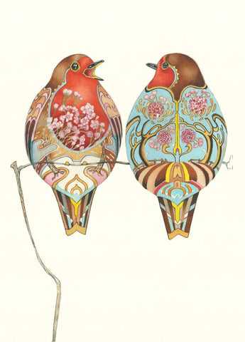 YULE CHRISTMAS FINE ART GREETING CARDS Two Robins BIRTHDAY Animal BLANK DM COLLECTION A